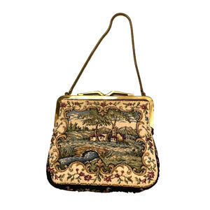 1950s Petit Point Tapestry Purse | West Germany | Gold Snake Chain